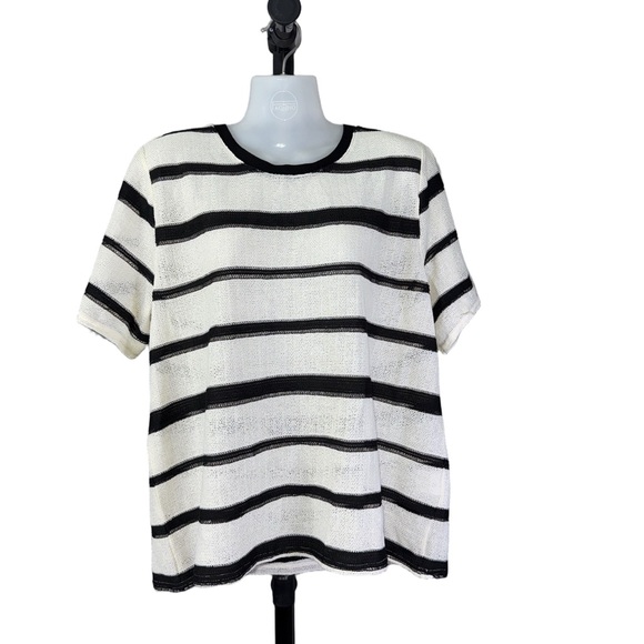 Modern Works Tops - Modern Works Striped Black and White Short Sleeve Top XL